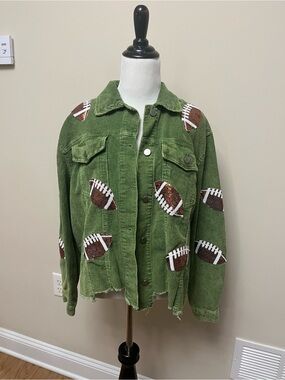 Green Corduroy Football Patch Jacket